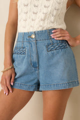 MINKPINK Phoebe Medium Wash High Waisted Cotton Blend Denim Short