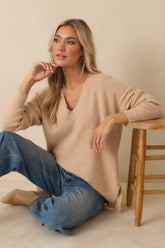 Cozy Afternoon Light Taupe V-Neck Sweater