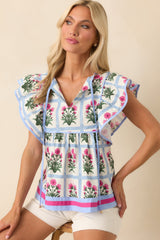 Nothing Less Dark Fuchsia Floral Print Cotton Top