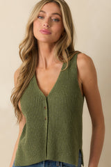 Trust Your Intuition Olive Green Button Front Sweater Vest