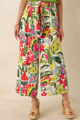 Talk Tropic To Me Red Multi Parrot Print Belted Crop Pants