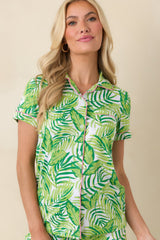 Leaf It to Me Green Leaf Print Short Sleeve Pajama Top
