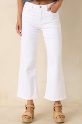 I'll Be Straightforward White Cotton Denim Cropped Wide Leg Jeans