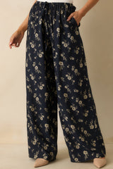 Calming Energy Navy Floral Print Wide Leg Drawstring Pants