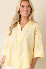 Leading Lines Yellow Stripe Collared V-Neck Blouse