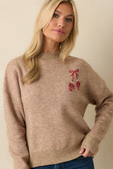 Getting The Warm Fuzzies Mocha Embroidered Mitten Sweater