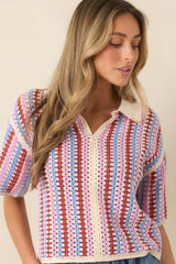 FRNCH Missy Violet Multi Stripe Cotton Blend Knit Top
