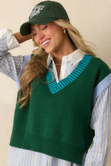 Stayed The Same Hunter Green Cotton Contrast Trim Sweater Vest