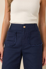 Prosperina Miller Navy Cotton Scalloped Pocket Pants