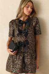 Until Then Gold Leopard Print Jacquard Mini Dress