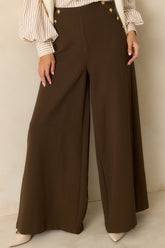 Chart the Course Dark Brown Wide Leg Button Pants