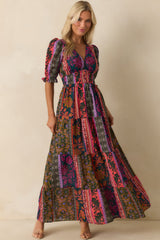 Dream A Little Dark Teal Multi Patchwork Print Cotton Maxi Dress