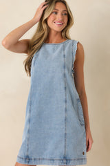 FRNCH Vito Light Wash Cotton Denim Dress