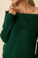 Warm Regards Emerald Knit Off-Shoulder Sweater