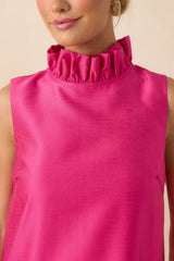 Prosperina Cecily Hot Pink Ruffle Neck Maxi Dress