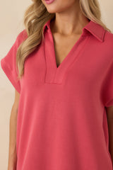 Made The Right Call Coral Pink Collared Midi T-Shirt Dress