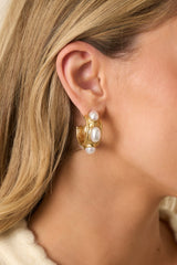 Own The Moment Textured Gold Ivory Faux Pearl Hoop Earrings