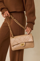 Hold the Line Beige Quilted Faux Leather Chain Strap Handbag