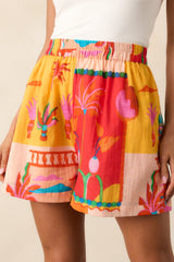 Coastal Glow Orange Tropical Print Cotton Shorts