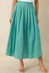 Making Moves Blue & Green Stripe Cotton Maxi Skirt