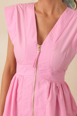 The Adeline Pink Zip Up Midi Dress