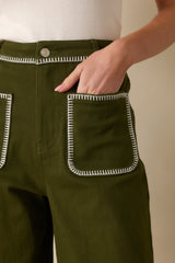 In The Right Place Olive Green Cotton Denim Wide Leg Jeans