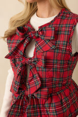 Perfectly Gifted Red Plaid Three Bow Vest