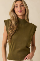 Meant to Be Seen Olive Green Cap Sleeve Mock Neck Top