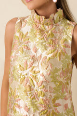 Prosperina Cecily Champagne Metallic Floral Jacquard Mini Dress
