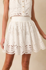 Paradisa Iona White Palm Lace Cotton Mini Skirt