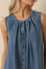 Just Add Sun Denim Button Front Sleeveless Top