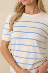 Bound to Happen Blue Stripe Knit Short Sleeve Sweater