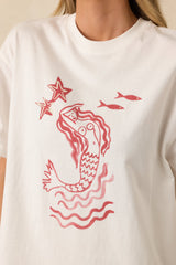 MINKPINK Soleil White Cotton Mermaid Print T-Shirt