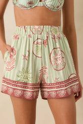 MINKPINK Soleil Green Stripe Linen Blend High Waist Shorts