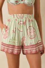 MINKPINK Soleil Green Stripe Linen Blend High Waist Shorts