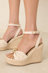 Catch the Soleil Ivory Faux Leather Espadrille Platform Wedges