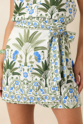 Capri Courtyard Ivory Multi Floral & Palm Wrap Mini Skort