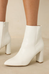 From Here On White Faux Leather Block Heel Ankle Boots