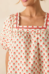 Right Where You Are Red Floral Cotton Puff Sleeve Top