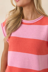 All In A Day Pink & Poppy Red Stripe Knit Top