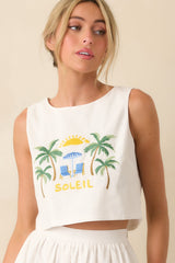 Paradisa Aruba White Multi Embroidered Cotton Blend Crop Top