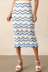 Sea La Vie Blue Stripe Crochet Knit Midi Skirt