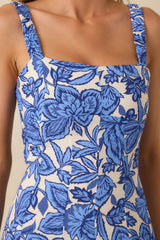 The Sweetest Season Blue Floral Tiered Open Back Midi Dress