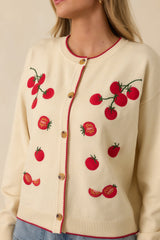 Picked With Love Ivory Multi Knit Cherry Tomato Cardigan