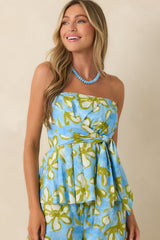 Flower Power Move Blue Floral Cotton Peplum Top