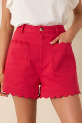 You Were Saying Red Cotton Scalloped Trim Shorts