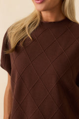 The Clear Choice Brown Short Sleeve Argyle Stitch Sweater