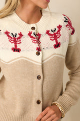 Just Enough Time Beige Lobster Motif Button Up Cardigan