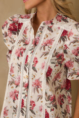 On Your Mind Pink Multi Floral Print Cotton Button Front Top
