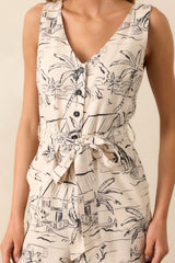 Living For This Ivory Tropical Print Linen Blend Sleeveless Jumpsuit